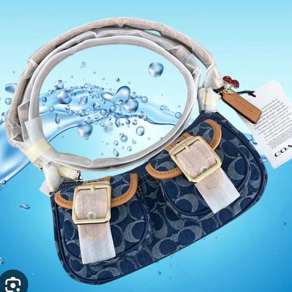Coach Ashton Bag In Signature Denim With Cherry Charm Crossbody Shoulder Purse - Picture 1 of 17